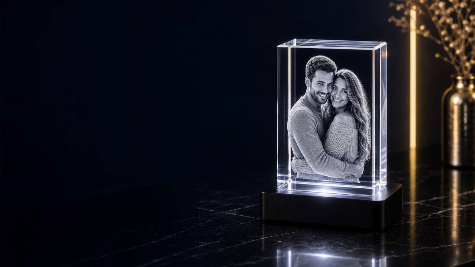 Personalised 3D photo crystals with laser-engraved portraits